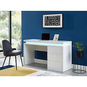 Vente Unique Bureau EMERSON 3 tiroirs MDF laqué blanc LEDs