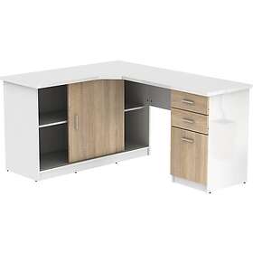 Vente Unique Bureau d'angle NORWY 2 portes & 2 tiroirs Blanc et chêne