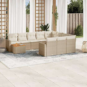 vidaXL Loungegrupp för trädgården m. dynor 11 delar beige konstrotting 3224308