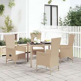 vidaXL Matgrupp för trädgården med dynor 5 delar beige konstrotting 3157568