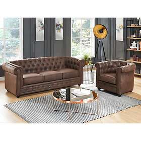 Vente Unique Canapé 3 places et fauteuil CHESTERFIELD en microfibre aspect cuir vieilli