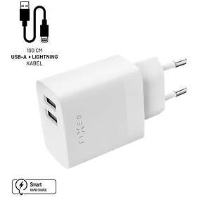 Fixed Hemladdare 2x USB-A 17W/Lightning kabel 1m