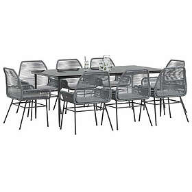 vidaXL Matgrupp för trädgården med dynor 9 delar grå polyrotting glas