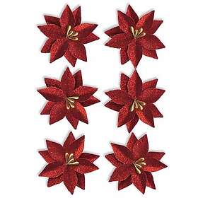Galleri Papper Julblommor 6 st Röda med glitter 4 cm