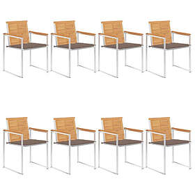vidaXL Trädgårdsstolar med dynor 8 st massiv teak