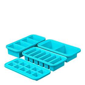 Set Souper Cubes Matförvaring och Lock Silikon 4-pack Blå