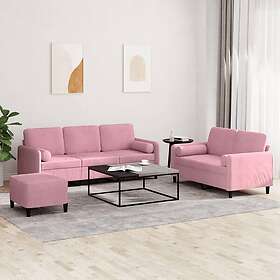 vidaXL Soffgrupp med dynor 3 delar rosa sammet 3202047
