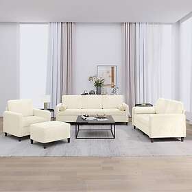 vidaXL Soffgrupp med kuddar 4 delar gräddvit sammet 3201972