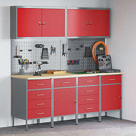 vidaXL 10-delars arbetskabinet och pegboard-set i röd MDF och metall 3321489