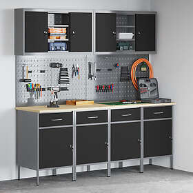 vidaXL 10-delars arbetsbänk och pegboardset i svart MDF och metall 3321484