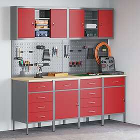 vidaXL 10-delars arbetsbänk och pegboard-set i röd MDF och metall 3321491