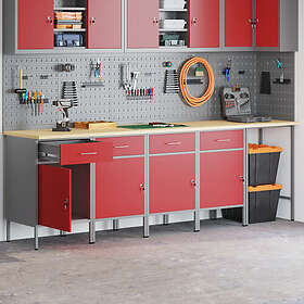 vidaXL 5-delars arbetskabinett och hörnbordssats i röd konstruerat trä 3321393