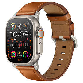 Tiera Apple Watch brunt läderarmband med titanlås 42/44/45/49mm