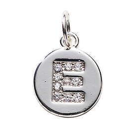 Panduro Hobby Bokstavshänge cirkel strass E – Ø12 mm, mässing pläterat med 925 sterling silver