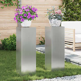 vidaXL Utomhus Växtställning Pelare 2 st 24x24x75 cm Galvaniserat Stål