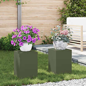 vidaXL Utomhus Växtställ Pelare 2 st Olivgrön 24x24x35 cm Stål