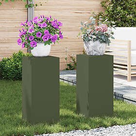 vidaXL Utomhus Växtställning Pelare 2 st Olivgrön 24x24x55 cm Stål