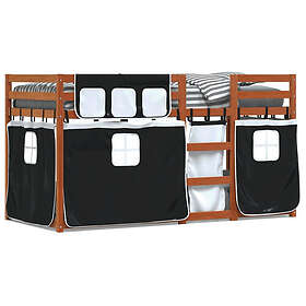 vidaXL Loftsäng med gardiner vit&svart 75x190 cm massiv furu