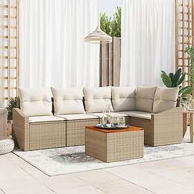 vidaXL Lounge Set 6 Pieces with Cushions Beige Poly Rattan Acacia