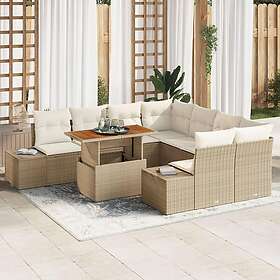vidaXL Lounge Set 9 deler med puter beige poly-rotting