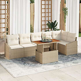 vidaXL Lounge Sett 7 Deles med Pute Beige Polyrotting