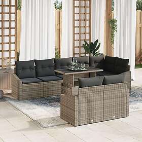 vidaXL Lounge Set 9 Pieces with Cushions Gray Poly Rattan