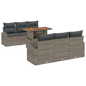 vidaXL Garden Dining Set 7 Pieces with Cushions Gray Poly Rattan Acacia