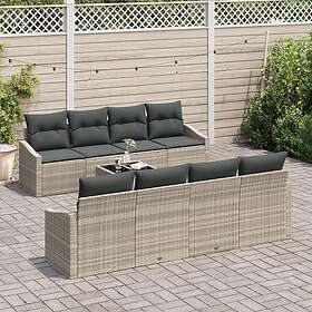 vidaXL Lounge Sett 7 Deles med Pute Lys Grå Polyrotting