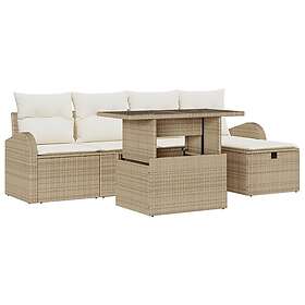 vidaXL Lounge Sett 6 deler med puter Beige Polyrotting