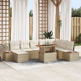 vidaXL Lounge Set 9 deler Beige og krem rotting og polyester
