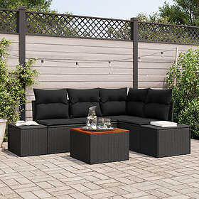 vidaXL Trädgårdsoffaset 5 Delar Svart Poly Rattan, Härdat Glas, Stål