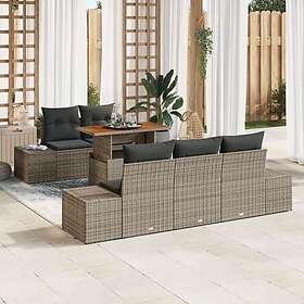 vidaXL Lounge Set 6 Pieces with Cushions Gray Poly Rattan Acacia