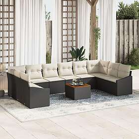 vidaXL Lounge Set 11 Pieces with Cushions Black Poly Rattan Acacia