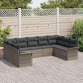 vidaXL Lounge Sett 9 Deler med Pute Grå Polyrotting