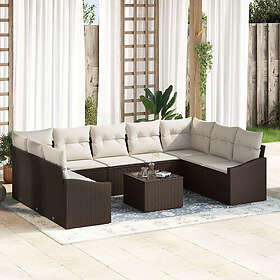 vidaXL Lounge Sett 10 Delar Krem Poly Rattan