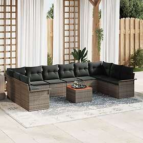 vidaXL Lounge Set 11 Pieces with Cushions Gray Poly Rattan Acacia