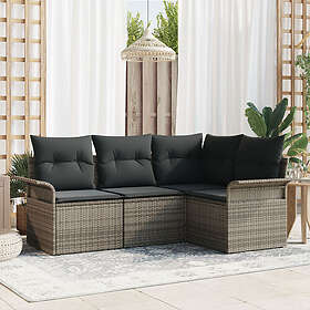 vidaXL trädgårdsoff-set Set om 4 Grå Polyesterkuddar och rattanbas