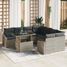 vidaXL Lounge Sett 9 Deler Beige Rattan Glass Stoff