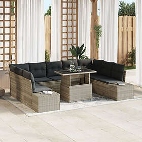 vidaXL Lounge Set 10 Pieces Beige and Gray PE Rattan Steel Polyester