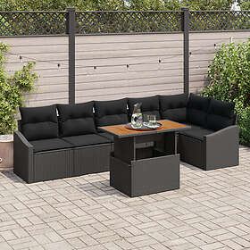 vidaXL Lounge Set 7 Delar Svart Rattan