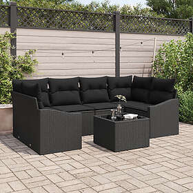 vidaXL Lounge Sett 7 deler Svart Rattan og Polyester