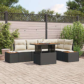 vidaXL Lounge Sett 6 Deler Svart Rattan Polyester