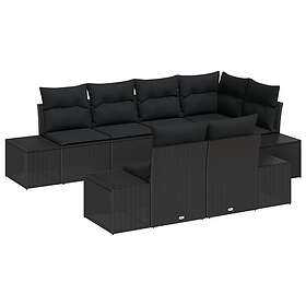 vidaXL Lounge Set 7 Pieces with Cushions Black Poly Rattan