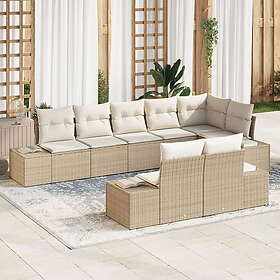 vidaXL Lounge Set 8 Pieces with Cushions Beige Poly Rattan