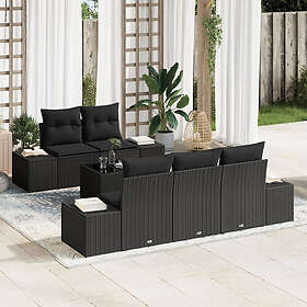 vidaXL Lounge Sett 6 deler med puter svart polyrotting
