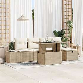 vidaXL Lounge Sett 6 Deler med Pute Beige Poly Rattan