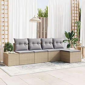 vidaXL Lounge Sett 5 deler med puter Beige Polyrotting