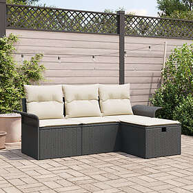 vidaXL Lounge Sett 4 Deler med Pute Svart Poly-Rattan
