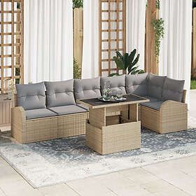 vidaXL Lounge Sett 7 Deler med Puter Beige Polyrotting