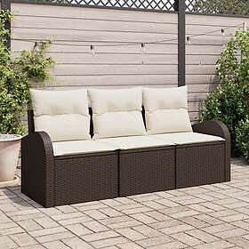 vidaXL Lounge Sett 3 Deler med Pute Brun Poly Rattan